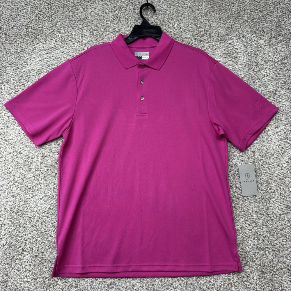 PGA Tour Air Flux Golf Polo Shirt Men's Hot Pink Short Sleeve‎ Performance New